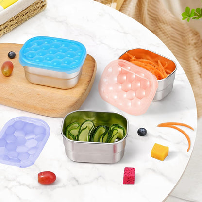 Tanjiae Small (1 CUP) Stainless Steel Snack Containers for Kids | Easy Open Leak Proof Food Containers with Silicone Lids - Perfect Metal Toddler Lunch Box for Daycare and School (8oz)