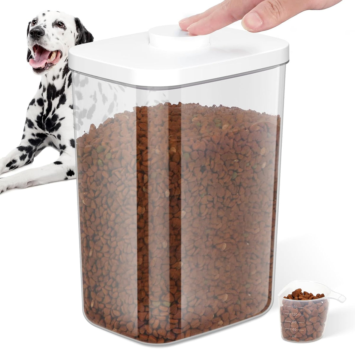 LEAWALK 10Lbs/10.57Qt Airtight Dog Cat Food Storage Container and Dog Treat Containers BPA-Free, PET Clear Stackable Pet Storage Bin, Pop Top, 1-Cup Scoop for Pet Food/Rice/Flour/Bread/Grains