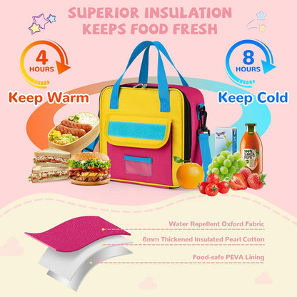 REDSHELL Tactical Lunch Box Kids, Large Insulated Lunch Bag for Boys Girls, Cooler Lunchbag, Square Toddler Lunchbox, School Daycare Lunch Tote Pail with Water Bottle Holder Shoulder Strap, Blue