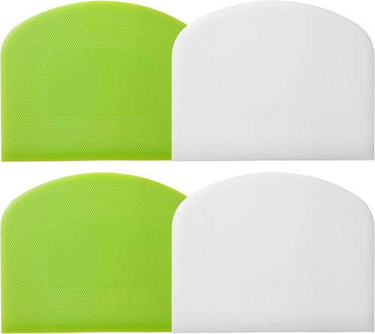 4 Pcs Dough Scraper，Bench Scraper,Bowl Scraper, for Bread Cake Dough Fondant Icing（White, Green）
