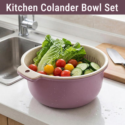 2 in 1 Colander Bowl Set, Detachable Strainer and Serving Bowl Kitchen Fruit Vegetable Washing Drainer for Home Meal Prep and Salad Making (Extra Large 20x9x24cm)