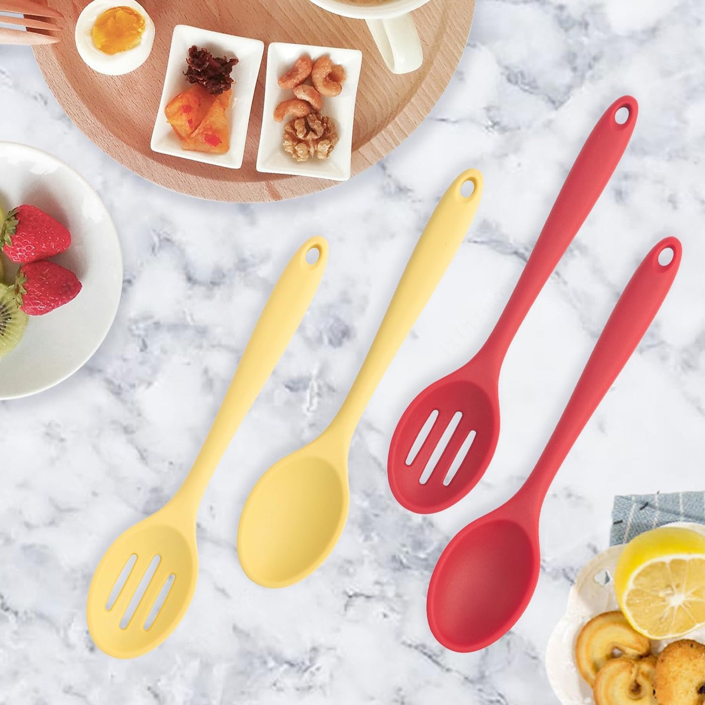Premium 4-Piece Silicone Cooking Spoon Set - Heat-Resistant, Dishwasher Safe Kitchen Utensils for Baking & Stirring