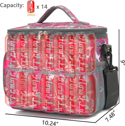 FlowFly Insulated Reusable Lunch Bag Adult Large Lunch Box for Women and Men with Adjustable Shoulder Strap,Front Zipper Pocket and Dual Large Mesh Side Pockets,Cherry - Colors B