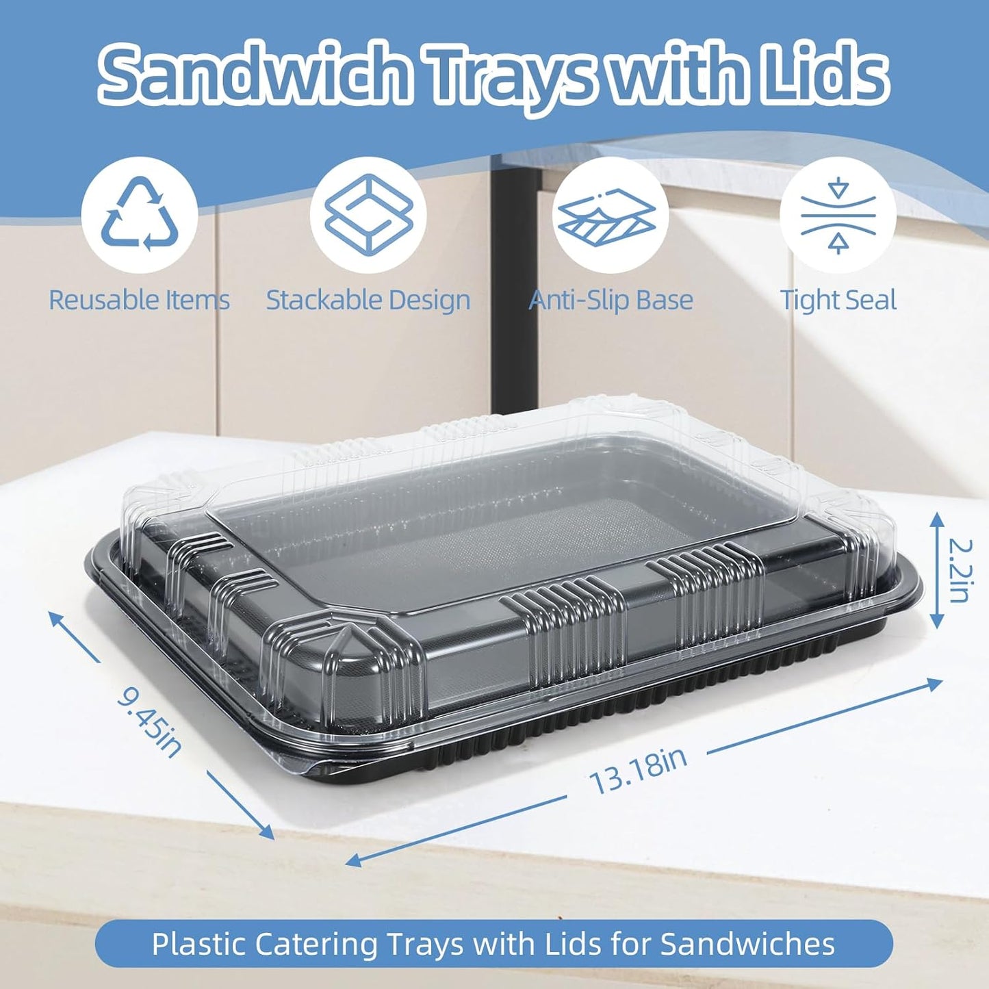 10 Pack Catering Trays with Lids, 13" Charcuterie Board with Lid, Serving Tray with Lid for Cookie, Dessert and Sandwiches, Reusable Plastic Serving Trays for Catering, Buffet