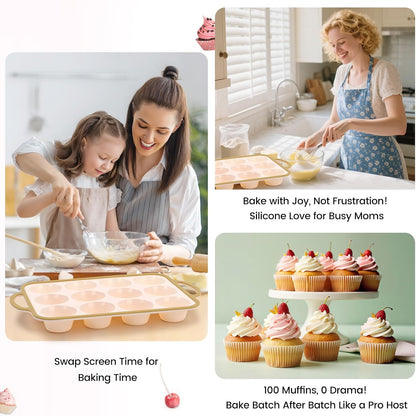 Silicone Muffin Pans for Baking 2 Pack, 2.6 Inch with Metal Reinforced Frame, Regular Size Nonstick Cupcake Pan 12 Cups for Baking Homemade Muffins, Dishwasher Safe BPA Free-Blue