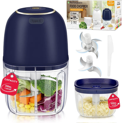 Electric Mini Food Chopper with 2 Plastic Bowls(1Cup&1.5Cup), White