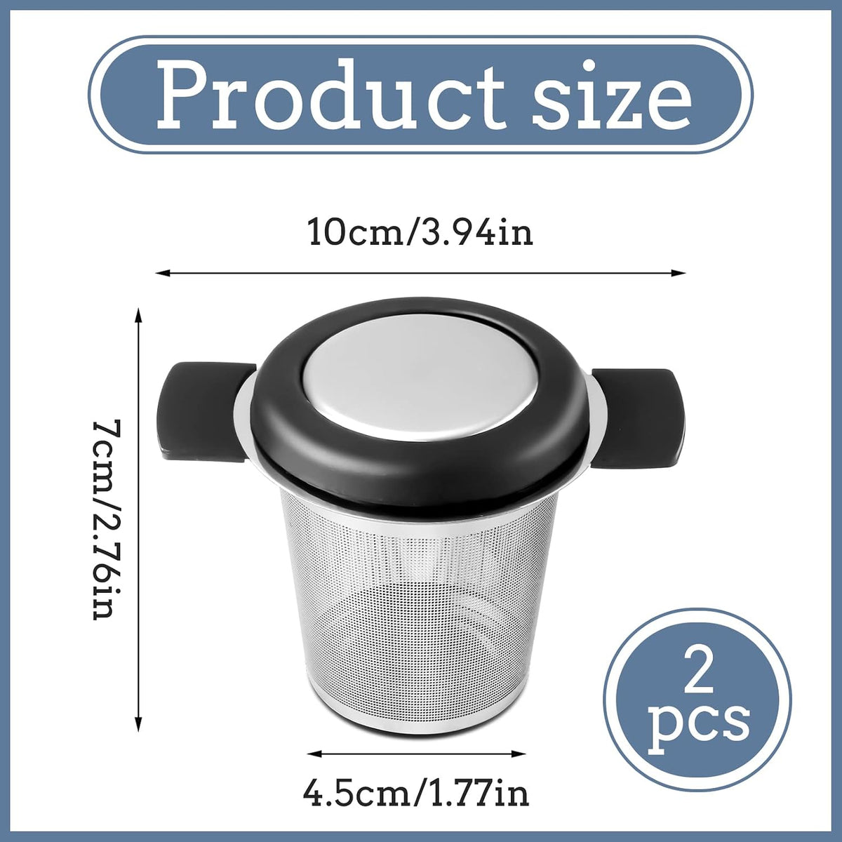2 Pack Tea Infusers For Loose Tea, Stainless Steel Mesh With Lid