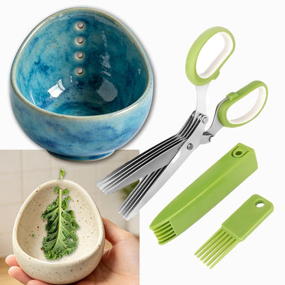 2026 Latest Herb Stripper Pottery Bowl Cutter Tool: Stripping Ceramic Fresh Herbs Kale Striper Cilantro Cutting Razor Gifts Herbalists Peeler Shredder Chopper Clay Copper Small Cup Grater (Green B)