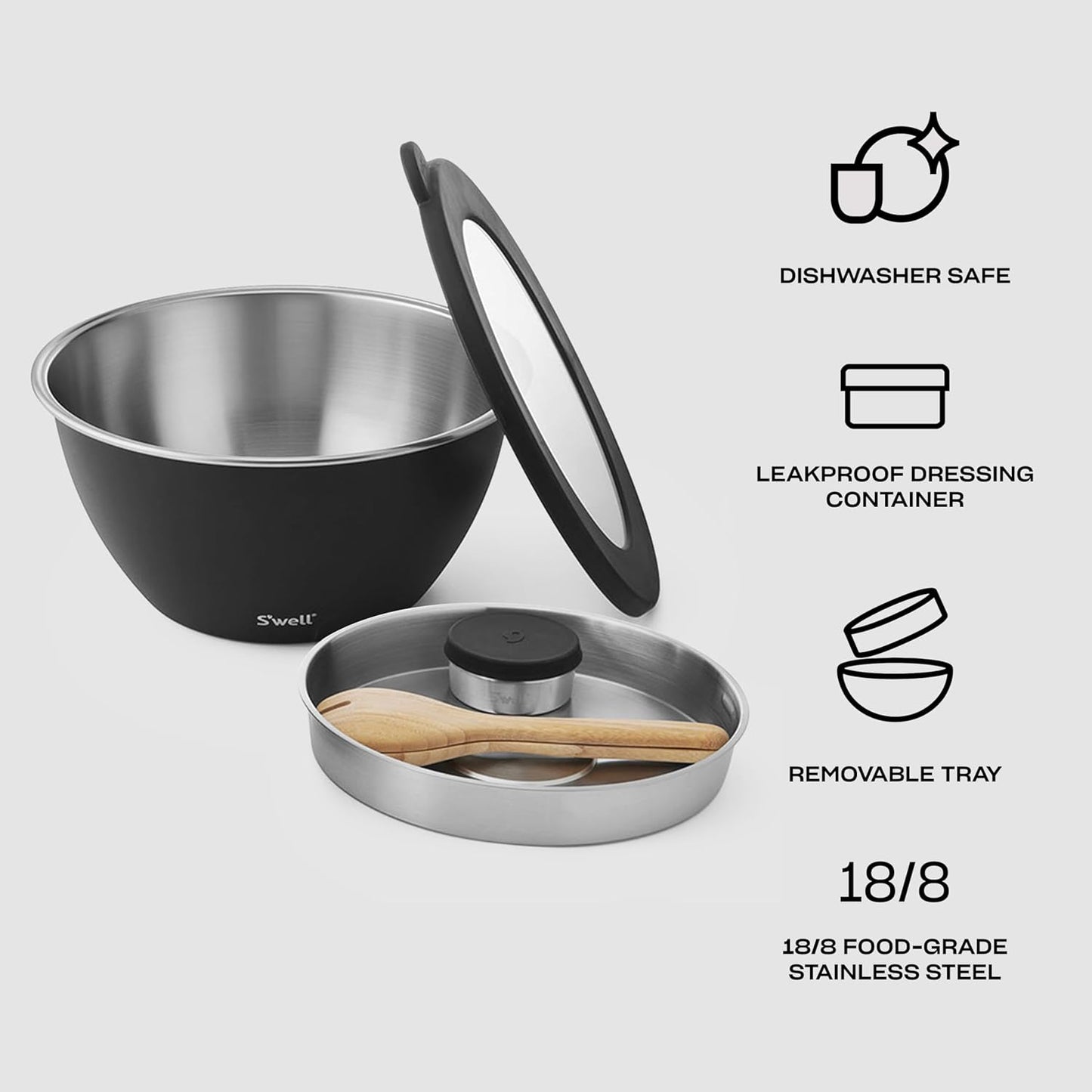 S'well Stainless Steel Salad Bowl Kit 64oz, Peacock Blue, Comes with 2oz Mini Canister and Removable Tray for Organization, Leakproof, Easy to Clean, Dishwasher Safe