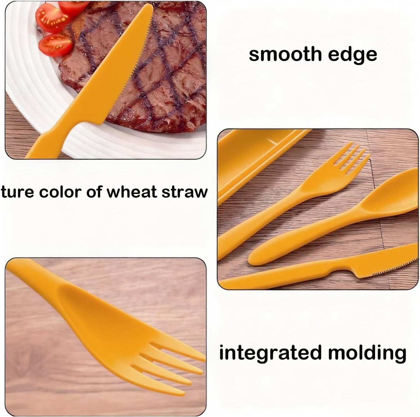 Travel Utensils Set - Reusable 5 Sets Wheat Straw Plastic Cutlery with Case, Portable Forks Spoons and Knives Set, Eco-Friendly BPA Free for Daily Use (5 Purple)