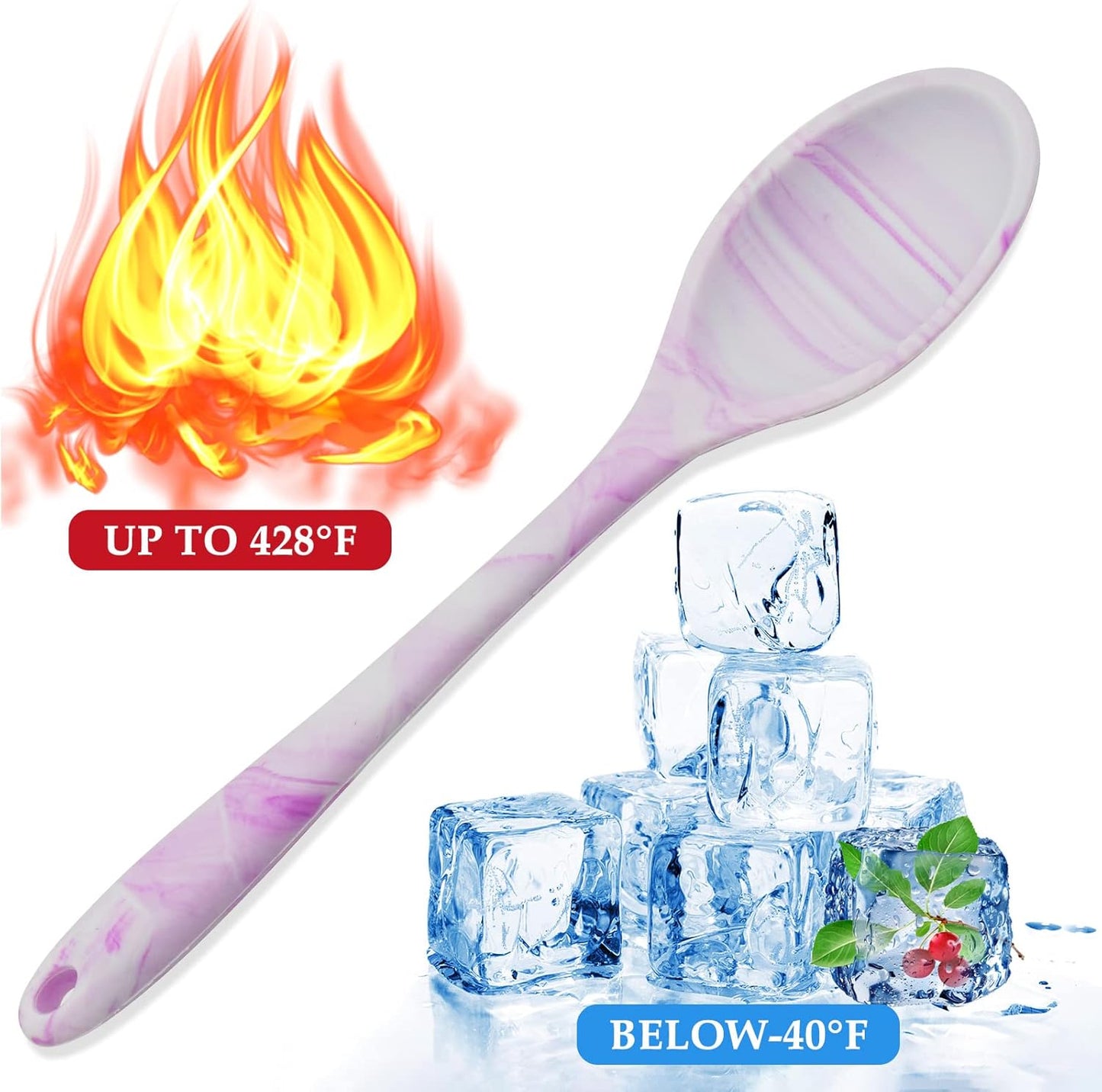 4 Pcs Silicone Spoons for Cooking, 10.6'' Large Mixing Spoon for Cooking Heat Resistant Basting Spoon Serving Spoon, Non Stick Kitchen Utensil Spoons Set for Stirring, Mixing and Serving