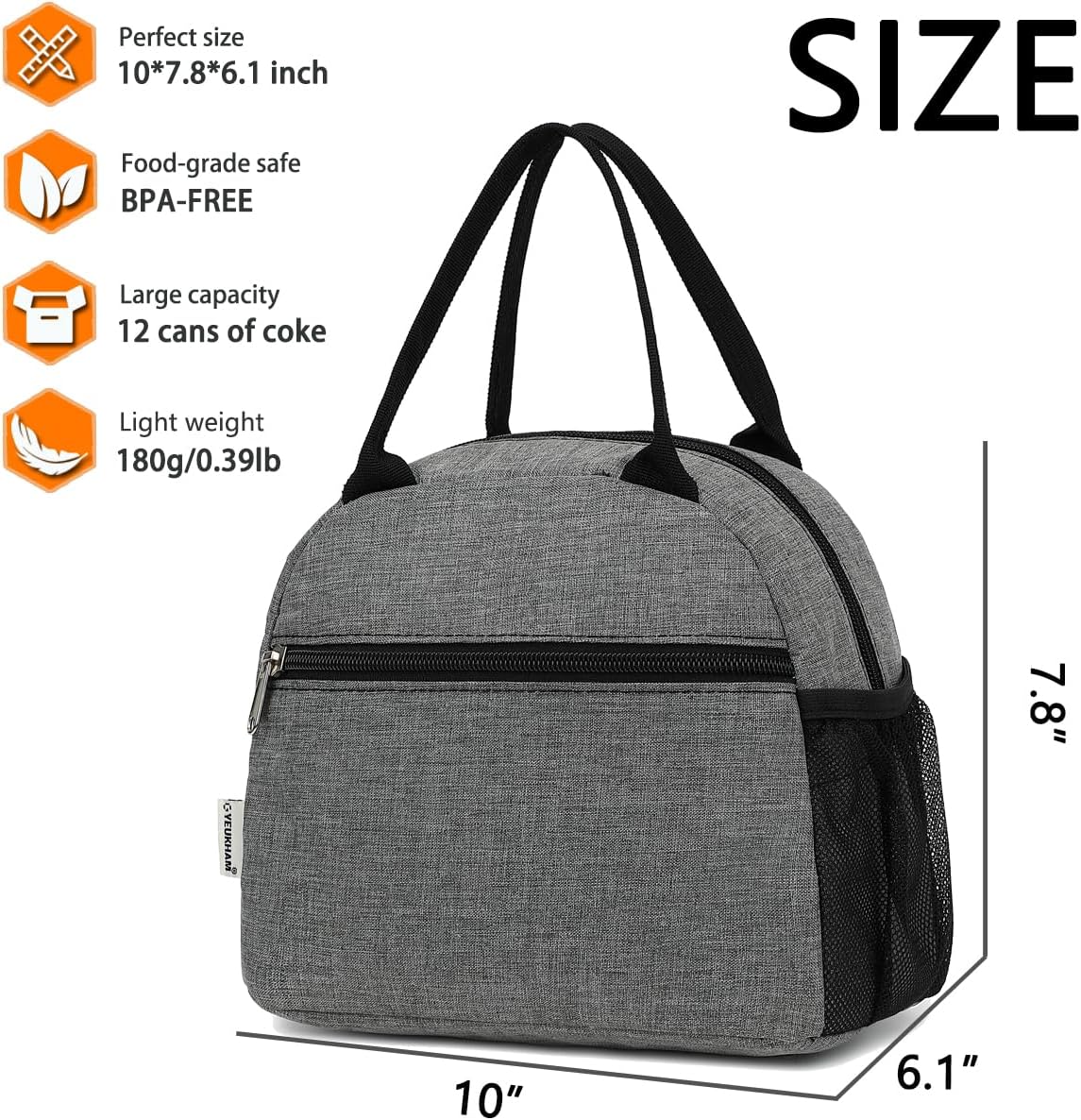 GYEUKHAM Lunch Bag Women, Lunch Box for Adult Men Kids Girls, Small Cute Lunchbox Tote Large Capacity Insulated Lunch Container Cooler for Work School Picnic Travel, Black White Stripes