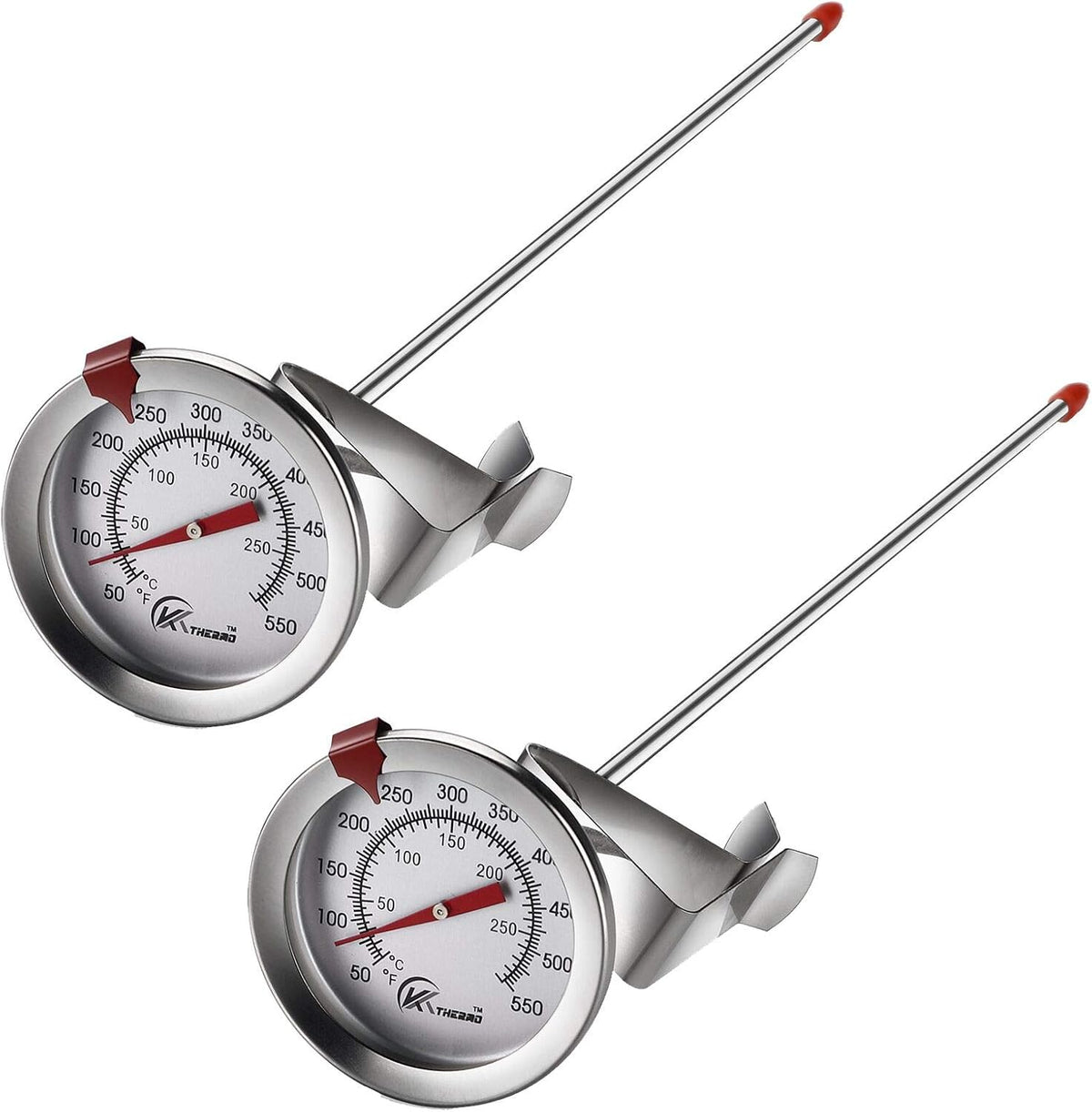 KT THERMO Candy/Deep Fry Thermometer with Instant Read,Dial Thermometer,12" Stainless Steel Stem Meat Cooking Thermometer,Best for Turkey,BBQ,Grill,Analog display