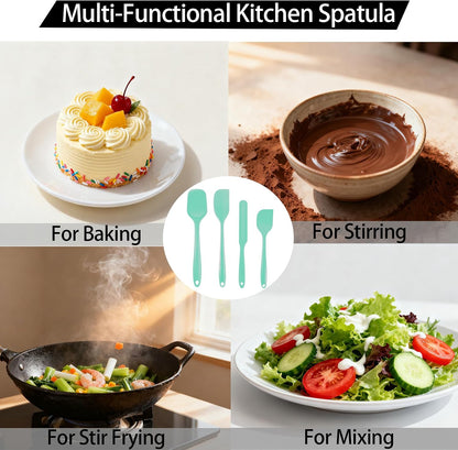 Silicone Spatula Set, Food Grade Rubber Spatula, 4 Pcs Heat Resistant Silicone Spatulas, One Piece Design Non-Stick Kitchen Utensils for Cooking, Stirring, Baking & Mixing, Dishwasher Safe (Black)