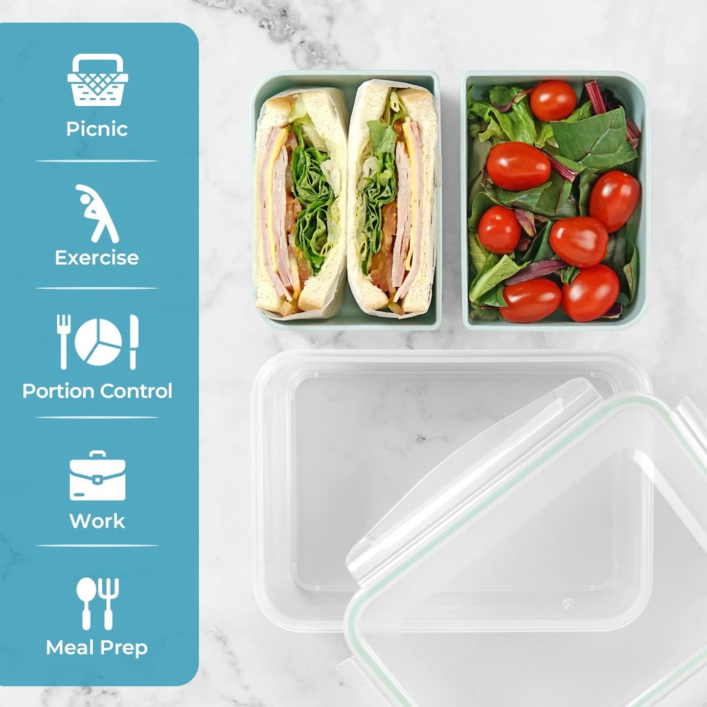 carrotez Food Storage Containers with 3 Removable Compartments, Food Prep Container with Airtight Lids, Portion Control Container, Microwave Safe, Reusable, 4.64 Cup (1100ml)