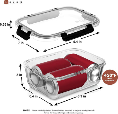 Razab 4 Pcs 1860ml / 63 Oz Large Glass Food Storage Containers with Lids - Glass Meal Prep Containers with Locking Lids for Roasting, Storing Leftover, Lunch Container, BPA Free, Microwave & Oven Safe