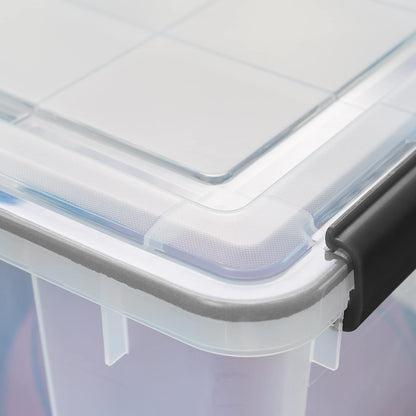 IRIS USA Storage Bins with Lids, WeatherPro Wheeled 106 Qt, Plastic, 3 Pack | Weather-tight gasket, wheels, and secure latches protect camping gear, tools, holiday décor, clothing, and documents.
