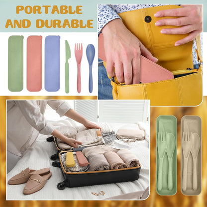 60 Sets Wheat Straw Silverware Set Bulk Wheat Straw Cutlery Lunch Box Accessories Reusable Travel Utensils Set with Case for Operation Christmas Child Items Bulk Kids Adults Camping(Light Color)