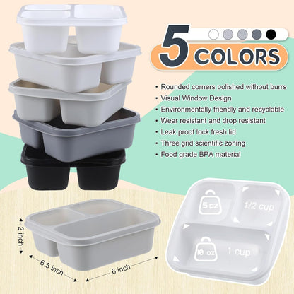 Honeydak 5 Pack Snack Containers 3 Compartment Bento Snack Boxes Divided Meal Prep Containers with Lids Reusable Adults Lunch Food Storage Box for School Work Travel(Elderberry)
