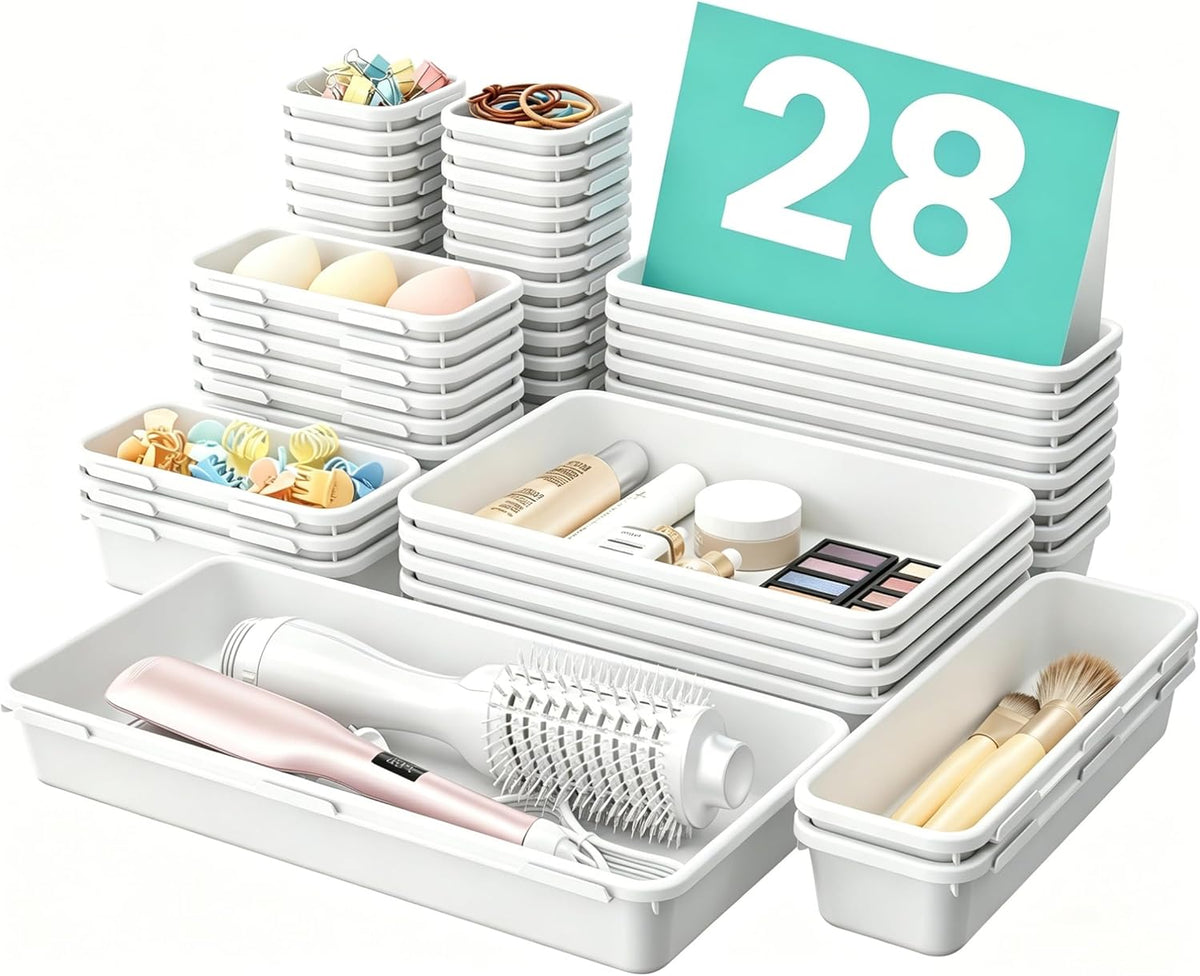 A-LuGei 【Military Grade】 Drawer Organizer,【𝟱𝗦𝗶𝘇𝗲】 Makeup organizer,【Holds 177 Items】 Bathroom Organizers and Storage,Organization and Storage,Desk Drawer Organizer for Vanity【Clear】