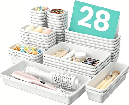 A-LuGei 【Military Grade】 Drawer Organizer,【𝟱𝗦𝗶𝘇𝗲】 Makeup organizer,【Holds 177 Items】 Bathroom Organizers and Storage,Organization and Storage,Desk Drawer Organizer for Vanity【Clear】