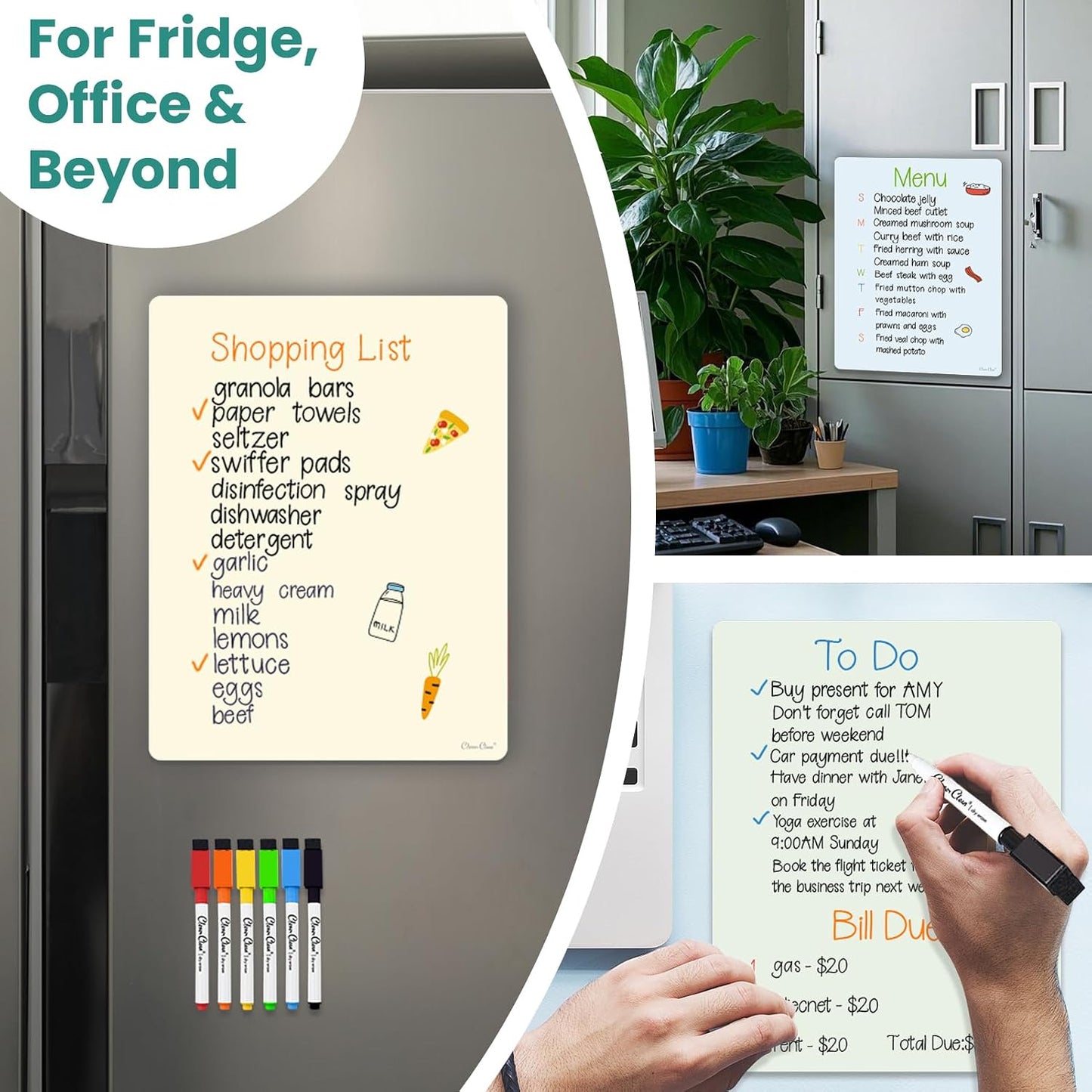 Magnetic Dry Erase Board - 8.5”x11” Dry Erase Whiteboard in 3 Colors - Reusable Blank Whiteboard for Fridge – 6 Dry Erase Markers Included