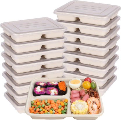 23 oz 3 Compartments disposable plates with Lids Plant Fiber 50 Pack