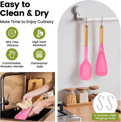 Large Silicone Cooking Spoons Set, 2 Pcs Heat Resistant Serving Spoon, Multifunction Nonstick Spatula Spoon, Kitchen Cucharras de Silicona for Mixing, Stiring, Basting, Scooping, Scraping