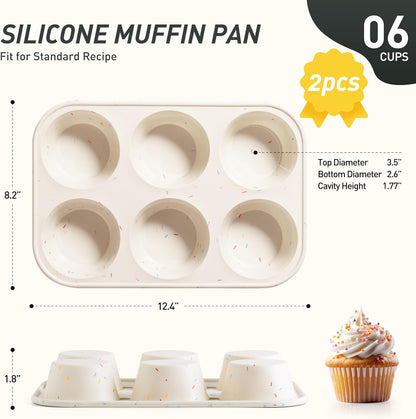 2 Pack 12 Cups Silicone Muffin Pan with Metal Reinforced Frame Regular Size Silicone Molds Cupcake Cake Baking Pans Cookie Baking Chocoflan Cupcake Mold Nonstick Muffin Tin Home Baking Supplies