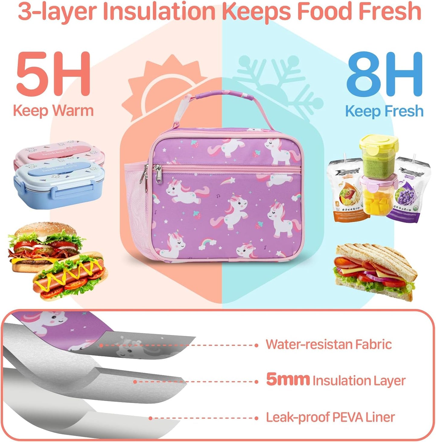 Kids Lunch Bag Boys - Insulated Kids Lunch Box Reusable Lunchbox with Water Bottle Holder Toddler Lunch Tote Bag for School Daycare, Black Dino Fossil