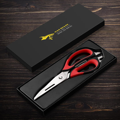 MAD SHARK Kitchen Scissors All Purpose Kitchen Shears Come Apart,Stainless Steel Utility Scissors with Comfort Grip,Heavy Duty Poultry Shears for Food,Chicken,Meat,Fish,Dishwash Safe(BLACK)