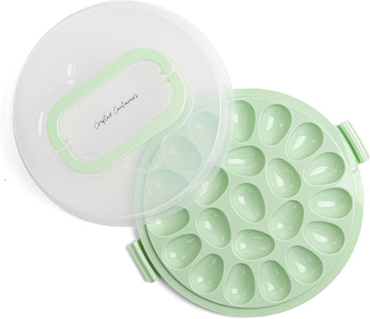 Deviled Egg Containers with Lid & Handles, 22-Count Portable Carrier, Dishwasher Safe Tray, Refrigerator Storage, High-Capacity Trays Deviled Egg Holder - Blue