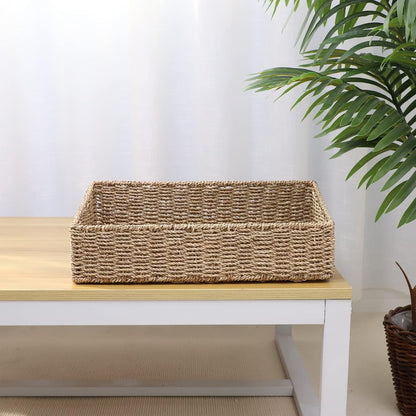 YAHUAN Hand Woven Water Hyacinth Baskets for Organizing Woven Trapezoid Basket Pantry Baskets Trapezoid Storage Bin for Shelves, Pantry, Closet and Home Decor (Water Hyacinth)