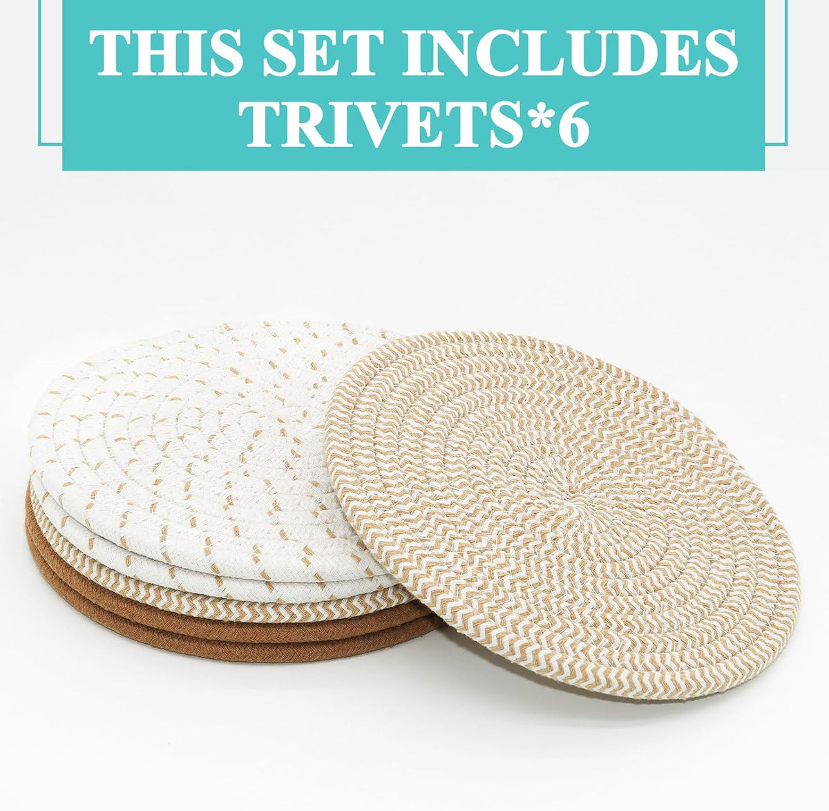 Trivets for Hot Dishes, Pots and Pans, 8 Inches Hot Pads 5 Pcs, Pot Holders for Kitchen, Heat Resistant Mat Protect Counter, Coasters Set Home Essentials Farmhouse Decor (Brown)