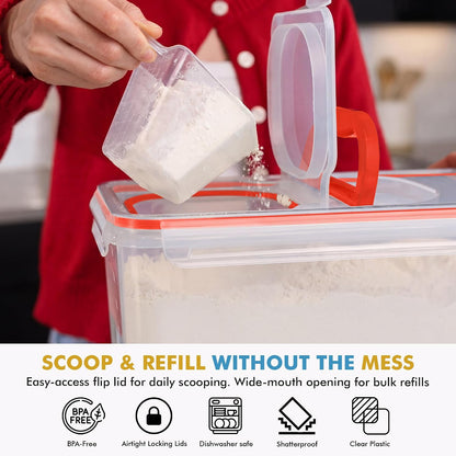 Shazo 2 PC (11L | 372 oz) Flour Sugar Storage Containers with Spout Lid & Easy Carry Handle - BPA Free Extra Large Airtight Food Storage Containers with Lids - Rice Canisters Sets for Kitchen & Pantry