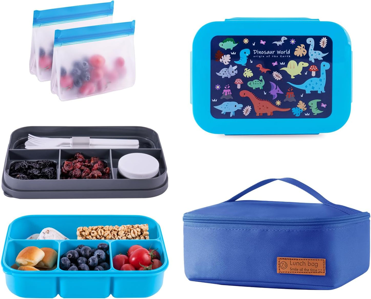 Bento Box for Kids Girls Boys, Adult,8-Compartment Leak-Proof Toddler Lunch Box for School, Drop-Proof Kids Lunch Containers with Insulated Bag, Microwave & Dishwasher Safe, BPA-Free,(Blue)