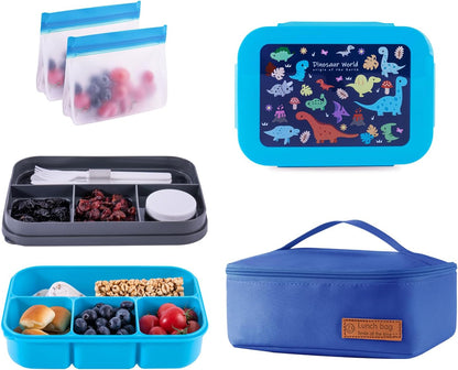 Bento Box for Kids Girls Boys, Adult,8-Compartment Leak-Proof Toddler Lunch Box for School, Drop-Proof Kids Lunch Containers with Insulated Bag, Microwave & Dishwasher Safe, BPA-Free,(Blue)