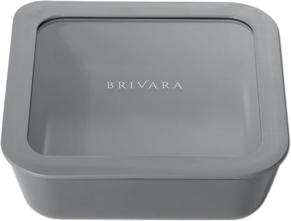 Ceramic Coated Glass Food Storage Container | No PTFE, PFOA, PFAS, and BPA | Reusable Non Toxic Meal Prep Container with Glass Lid | Easy To Store | 3 Cup Rectangle [Onyx]