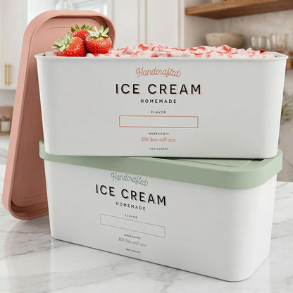 ZICOTO Set of 2 Reusable Ice Cream Tub Containers 2 Quart Each - Perfect for Homemade Sorbet, Frozen Yogurt Or Gelato - Stackable Storage Containers, Stickers And Lids Stores Easily In Freezer