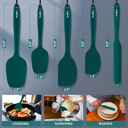 Walfos 600°F High Heat Resistant Silicone Spatula Set of 5- Food Grade Rubber Spatula Set for Baking Cooking & Mixing - BPA Free, Non Stick and Dishwasher Safe,black