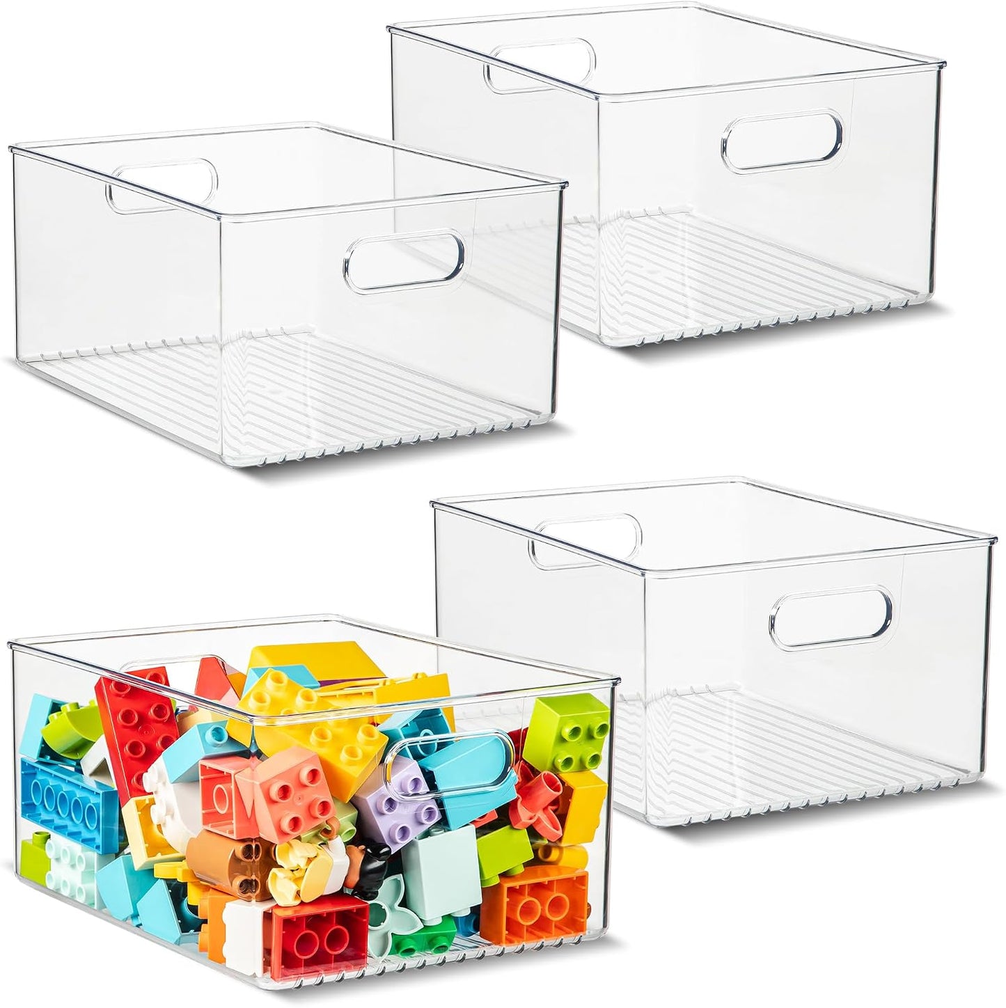 primebox 2 Pack Clear Plastic Organizer Bins with Handles for Home Organization. Storage Containers for Organizing Fridge, Freezer, Cabinet. Pantry, Great for Kitchen, Garage, Laundry Room. 10"x8"x5"