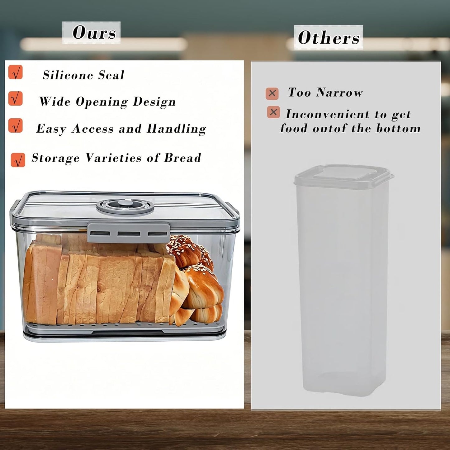 Bread Box Bread Boxes with Lid for Kitchen Counter, Airtight Loaf Bread Storage Container,Large Time Recording Bread Keeper for Homemade Bread, Toast, Bagel, Donut and Cookies ,Gifts for Mom Dad