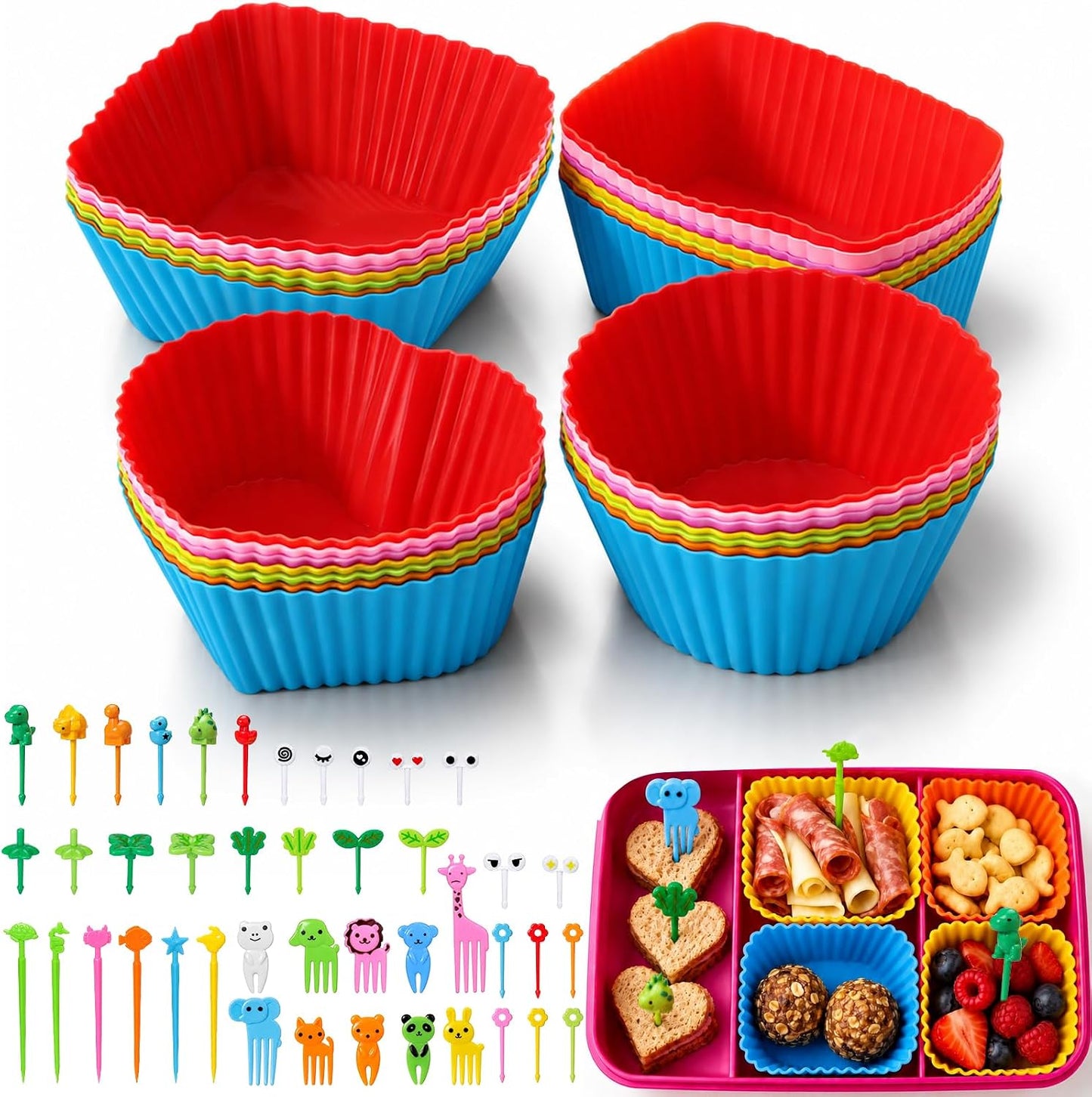 XANGNIER 40 Pcs Silicone Lunch Box Dividers,Reusable Lunch Bento Box Accessories for Kids,Lunchbox Supplies Accessories,Back to School Lunch Essentials,Silicone Cupcake Liners,Muffin Cups