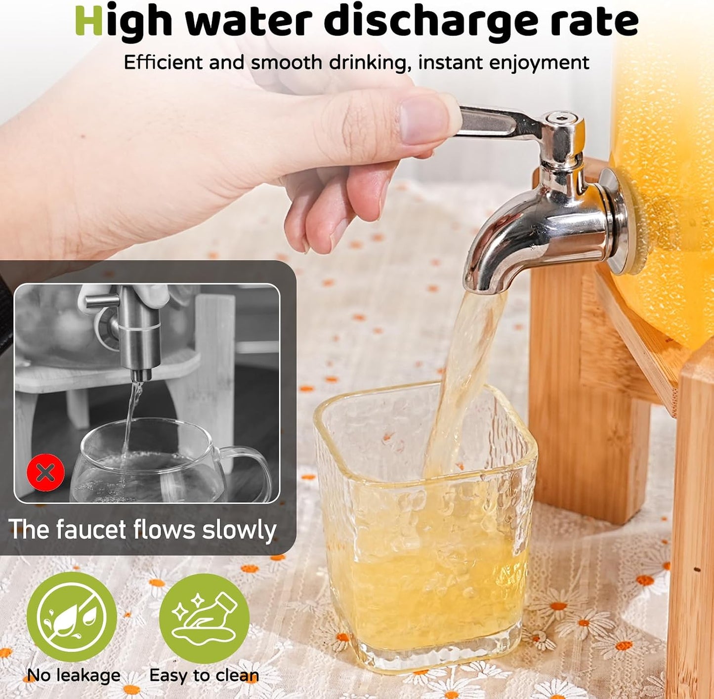 MOBYKE 2.2 Gallon Drink dispenser, Large Water Glass Beverage Dispenser With Wood Stand for Parties With Stainless Steel Spigot, Ideal for Lemonade,Juice, Tea, and Party Drinks