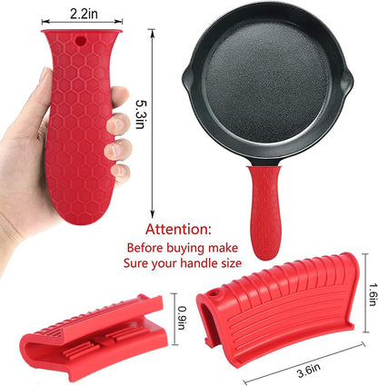 4 Pcs Non-Slip Silicone Hot Handle Holder & Assist Grips, Potholder for Cast Iron Skillets, Heat Resistant Handle Cover Sleeve for Frying Pans, Casserole, Cookware Handles, Lake Blue