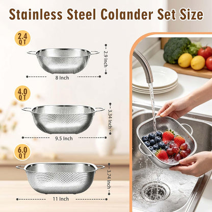 P&P CHEF Stainless Steel Colander Set, Strainers and Colanders for Kitchen