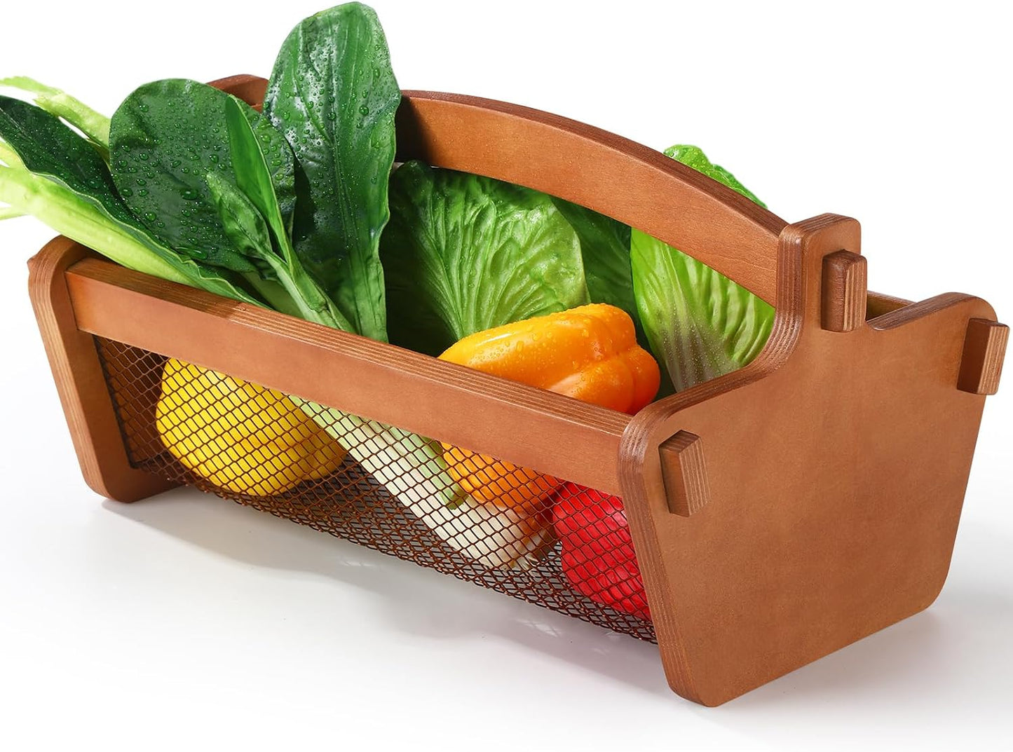 Teenyyou Garden Harvest Basket Mesh Storage with Handle Versatile Gardening Fruits Vegetables Gathering Basket Garden Supply Gardener Gift for Farmer Washing Holding(Brown,19in)