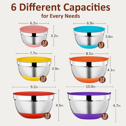 9 Pack Mixing Bowls with Airtight Lids & Grater Attachments, Khaki