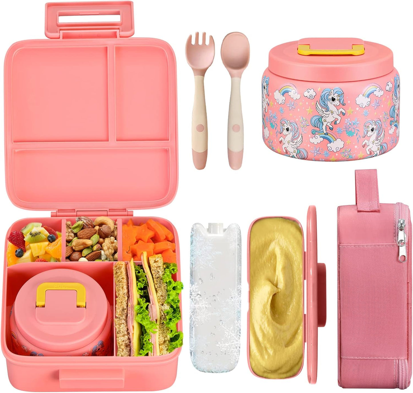 JXXM Bento Lunch Box for Kids With 8oz Soup thermo,Leak-proof Lunch Containers with 5 Compartment,thermo Food Jar and Lunch Bag, Food Containers for School (A-Blue(Extreme Locomotive))