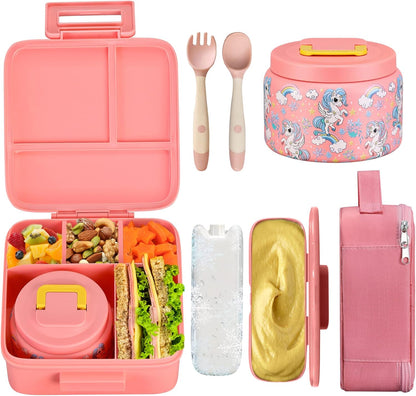 JXXM Bento Lunch Box for Kids With 8oz Soup thermo,Leak-proof Lunch Containers with 5 Compartment,thermo Food Jar and Lunch Bag, Food Containers for School (A-Blue(Extreme Locomotive))